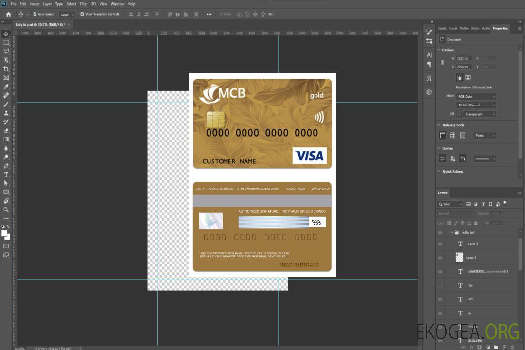 Carte de crédit visa en or de la banque MCB des Seychelles template